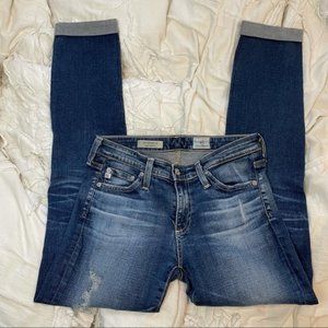 The Stilt Cigarette Roll Up Blue Denim Distressed Jeans